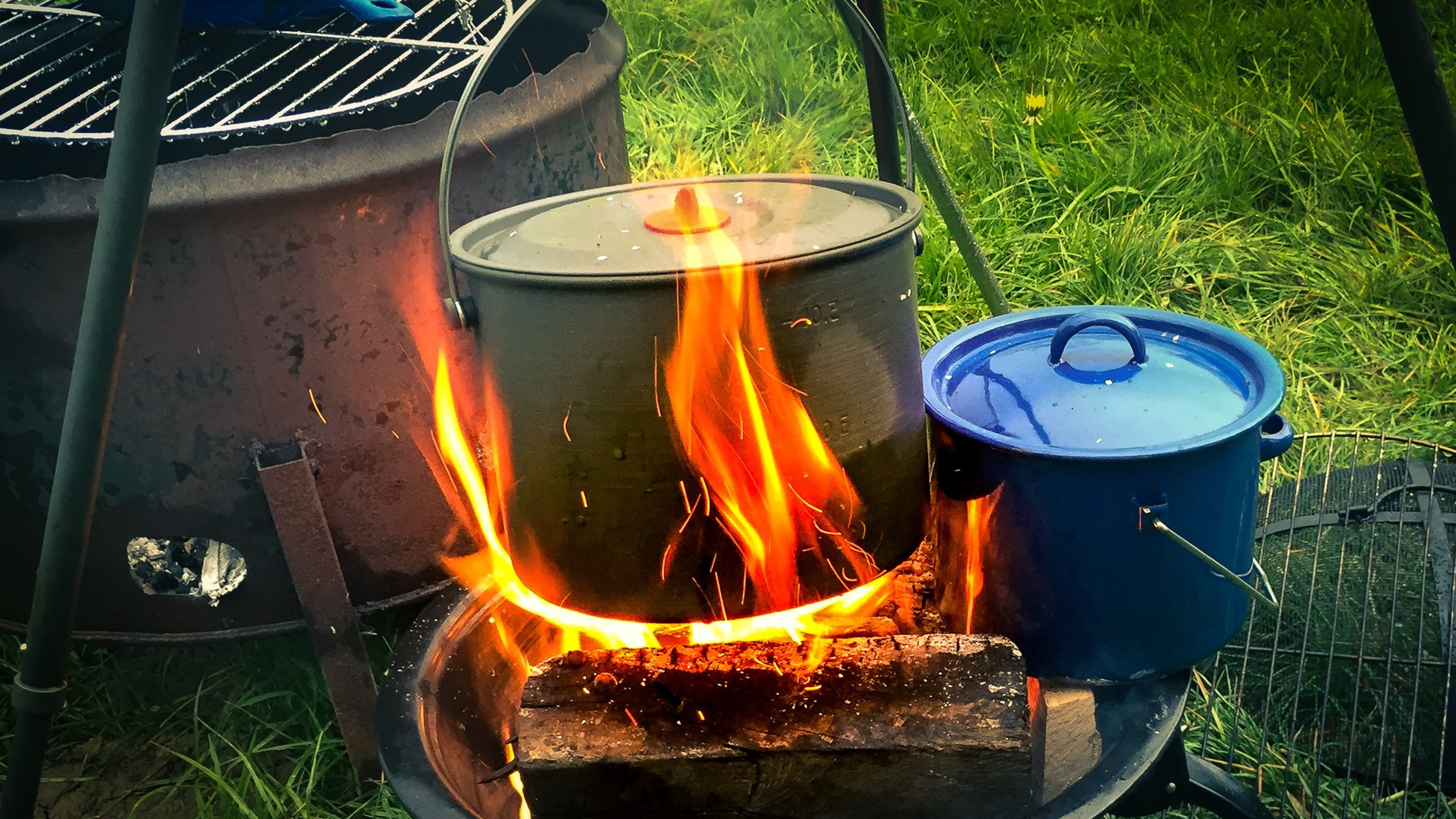 Pot cooking over the campfire