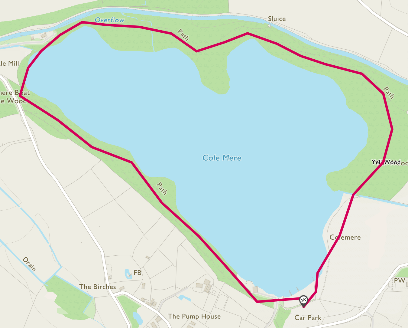 Cole Mere Circular Walk Route Map