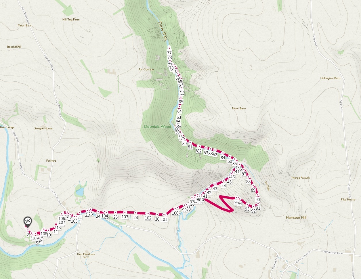 Ilam and Dovedale Walk Route Map