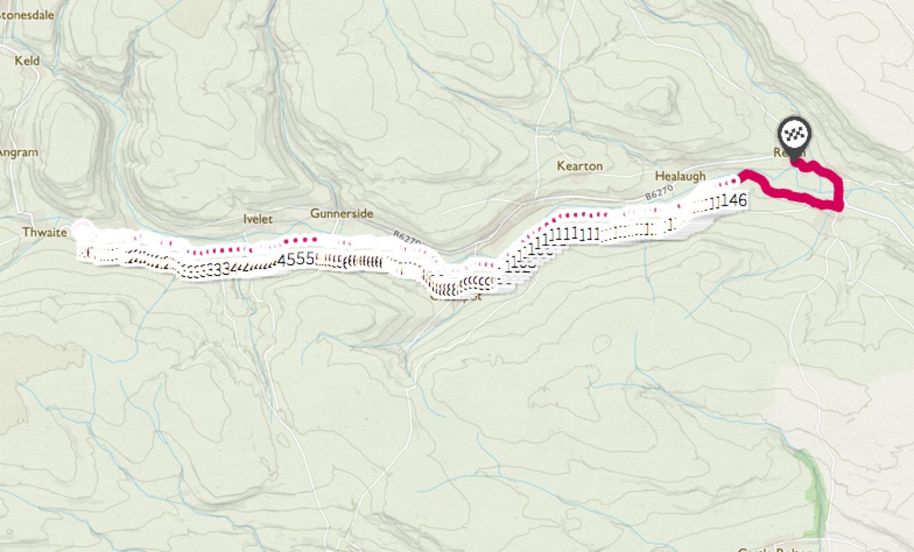 Usha Gap Campsite to Reeth along the Swale Trail Route Map