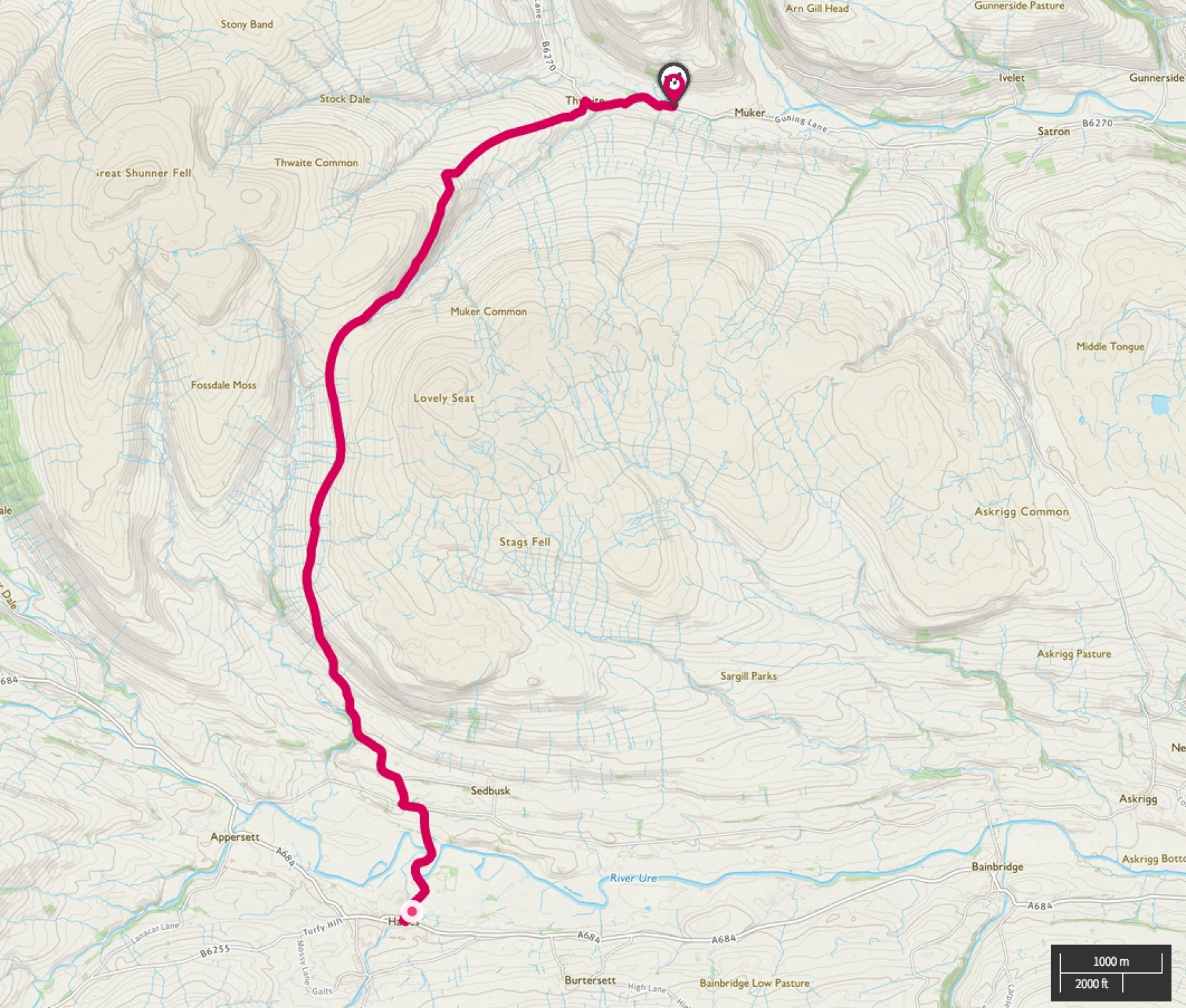 Stage 1 Cycles to Usha Gap Campsite over The Buttertubs Route Map