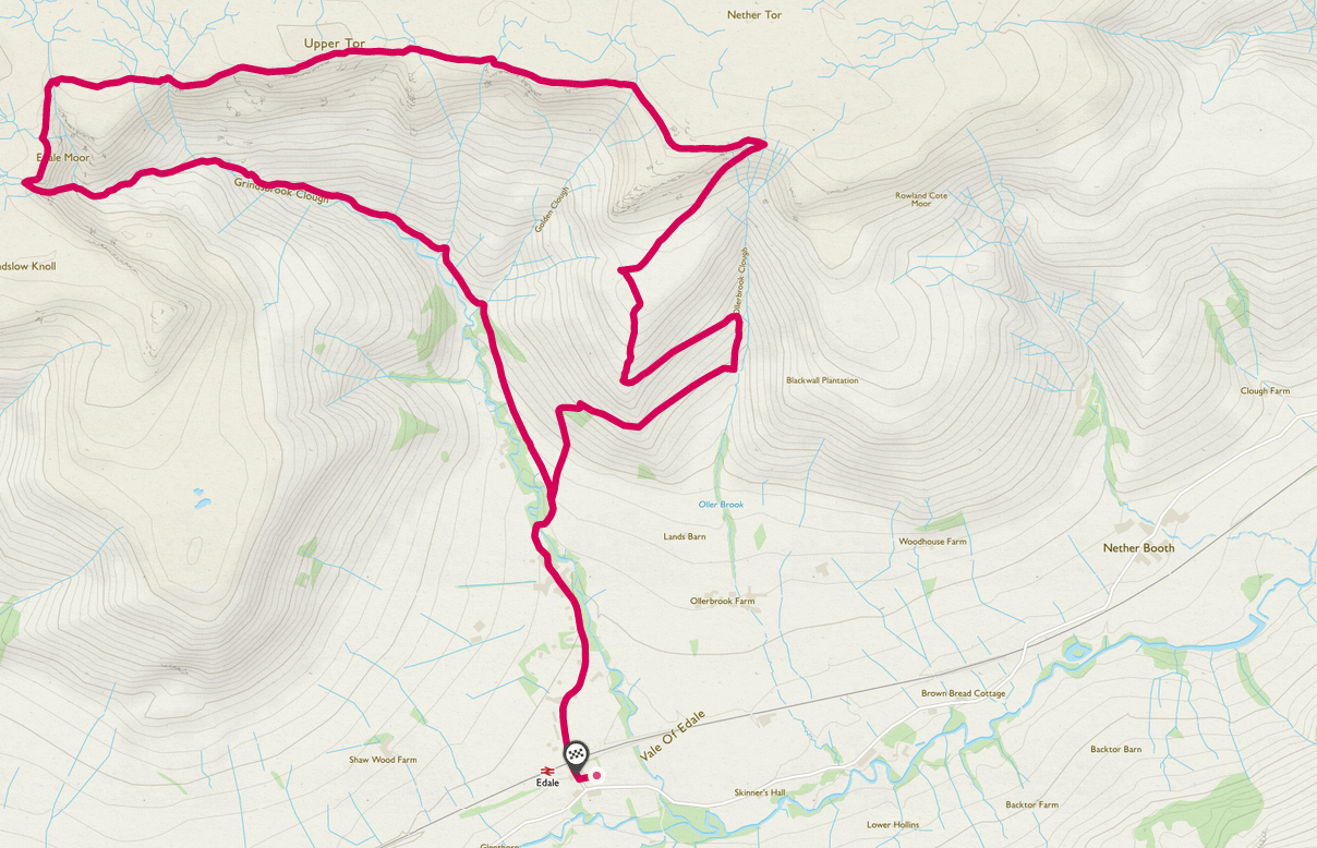 Edale - Grindsbrook - Kinder Scout Trail Route Map