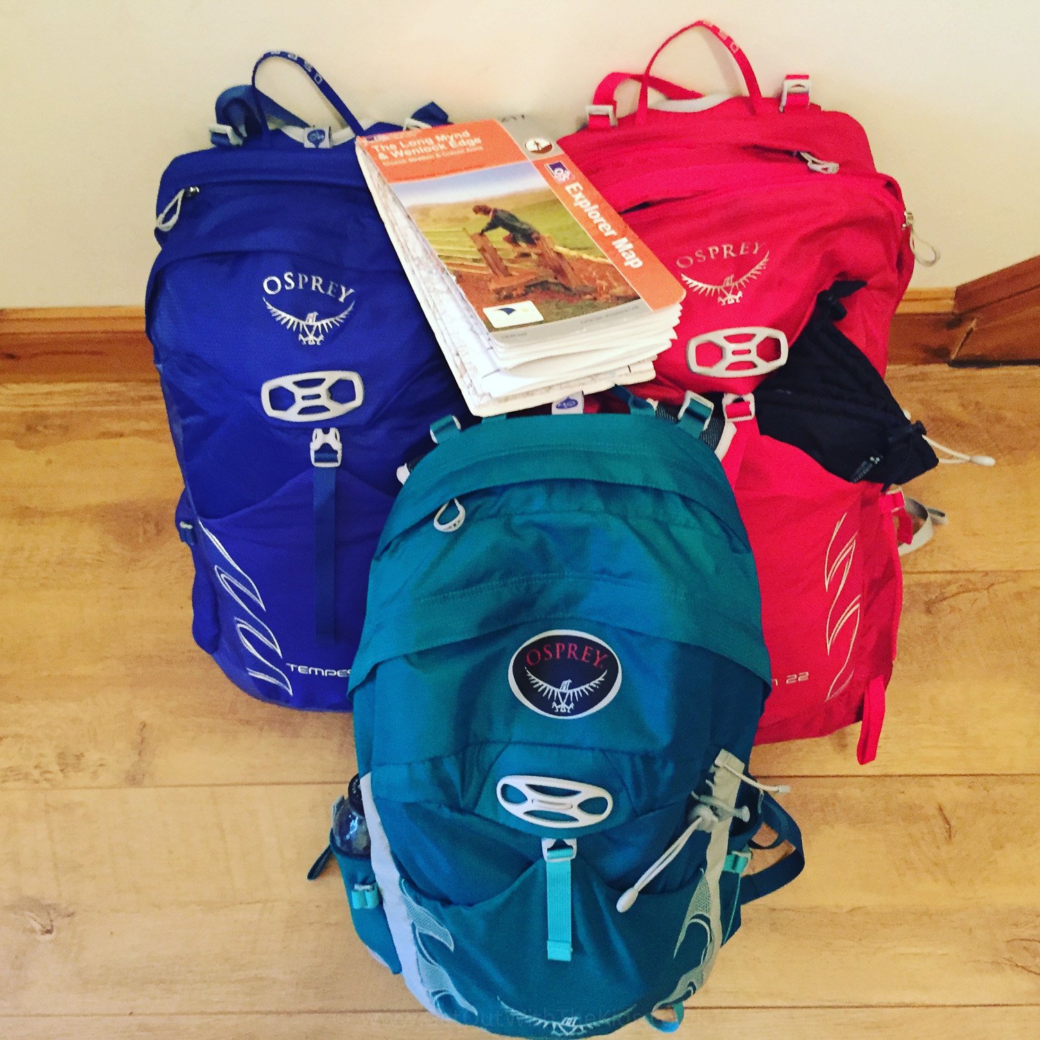The Osprey bags ready for the day's adventure