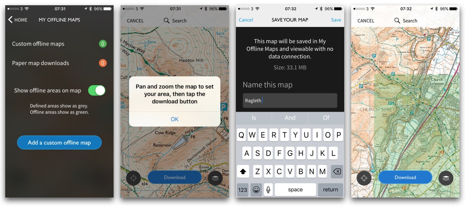Saving offline maps in the OS Maps App