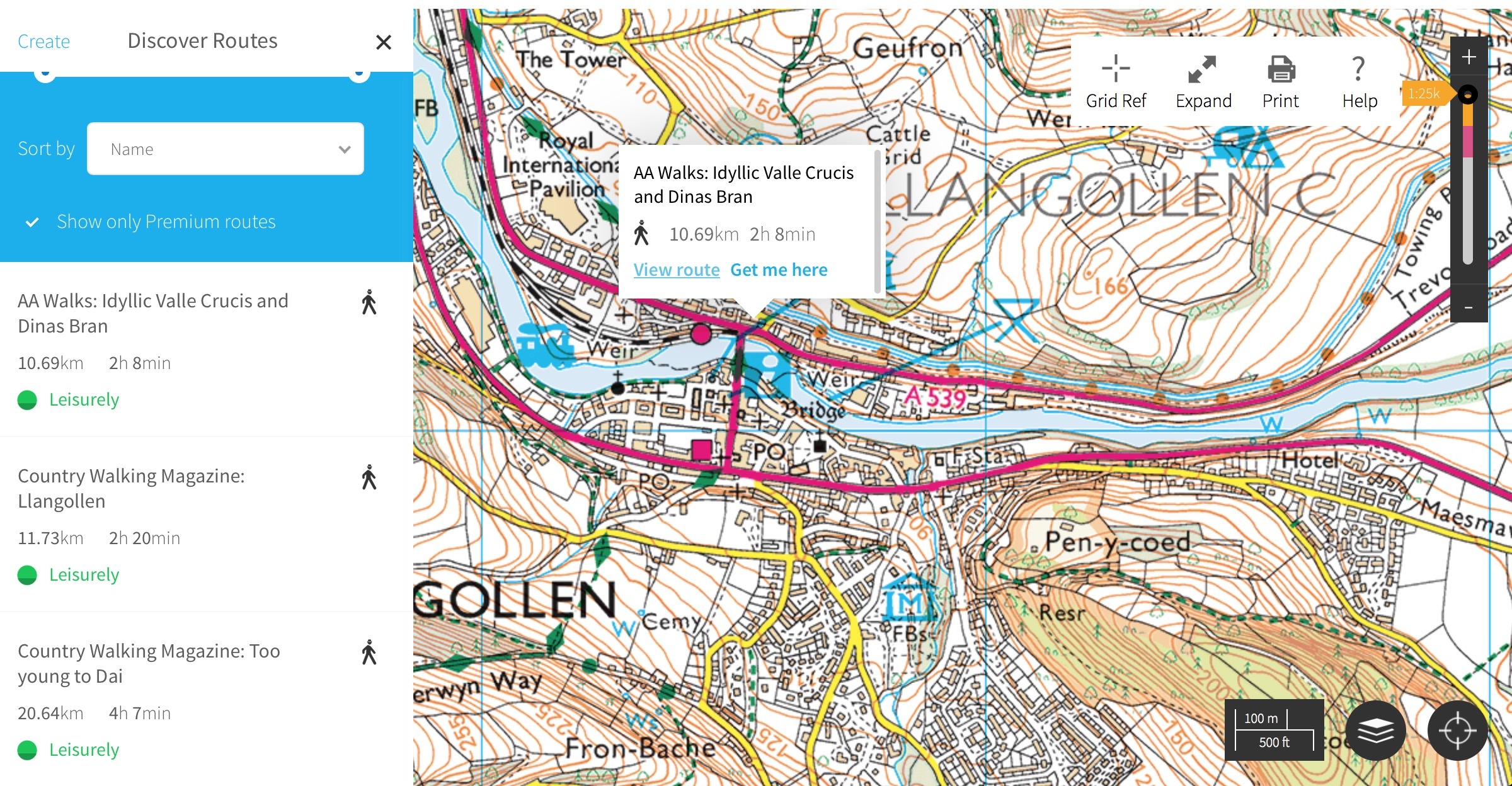Searching for routes on OS Maps