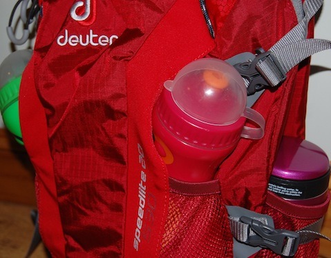 Deuter Speed Lite Backpack loaded with water bottles and flasks