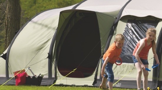 The Outwell Concorde XL with eyebrow porch to help keep the rain out when you enter the tent in the wet.