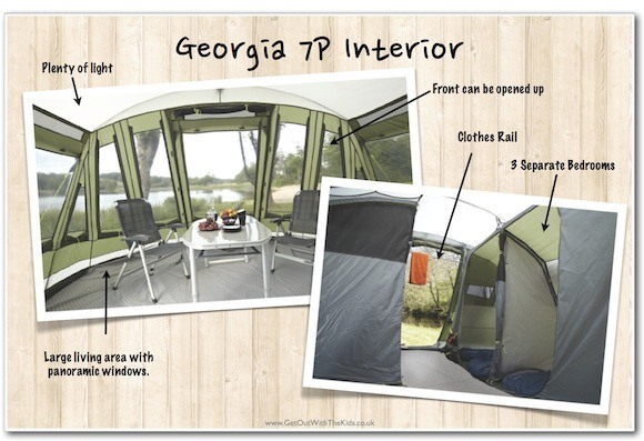 Outwell Georgia 7P Interior - 3 sleeping pods and a large panoramic living area