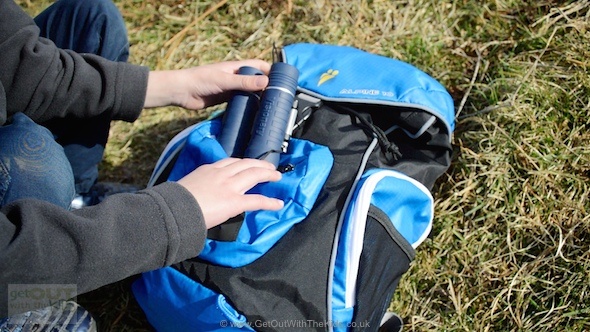 Putting binoculars into Alpine 10 kids backpack