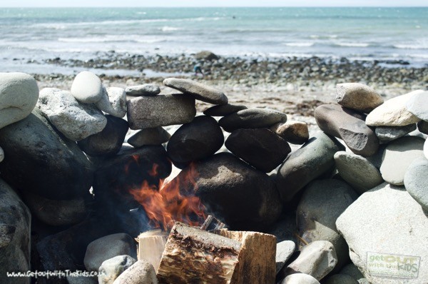 Campfire on the beach at Aberafon campsite