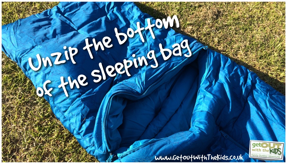 Unzip the bottom of the sleeping bag to walk in it