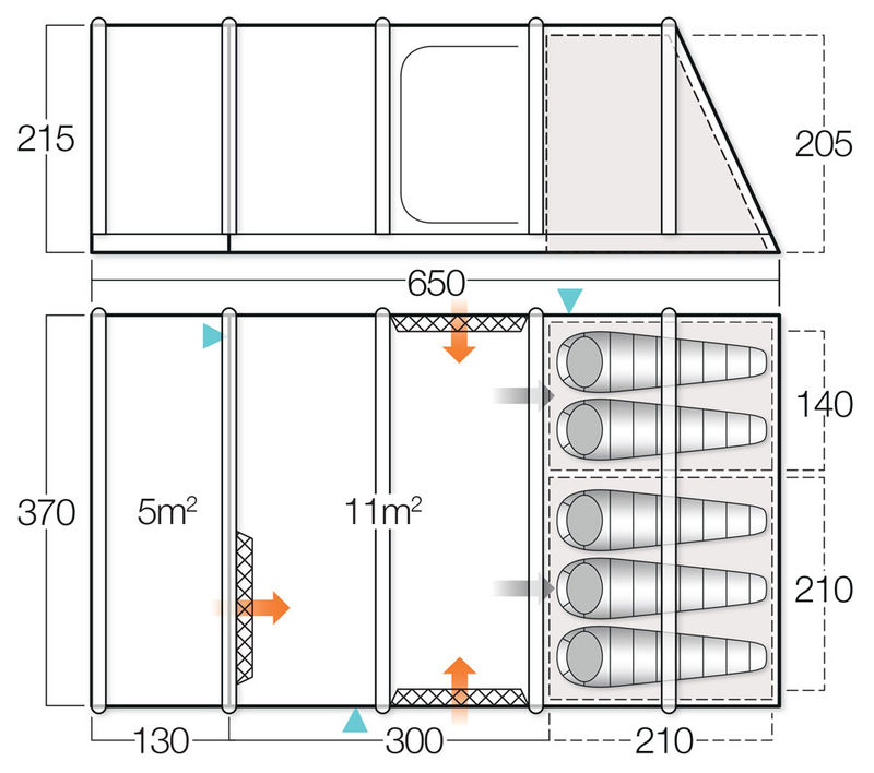 Vango Edoras 500XL tent layout and dimensions