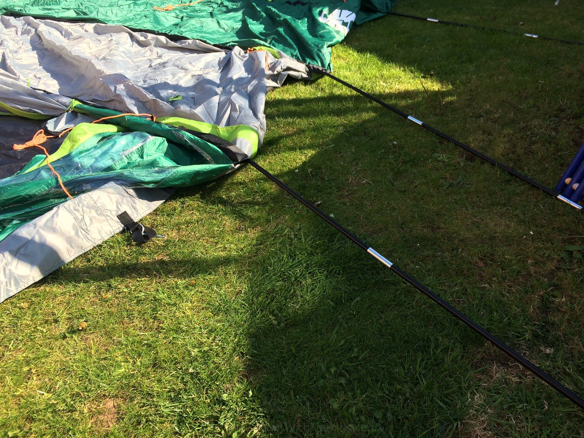 Tent poles threaded into the tent