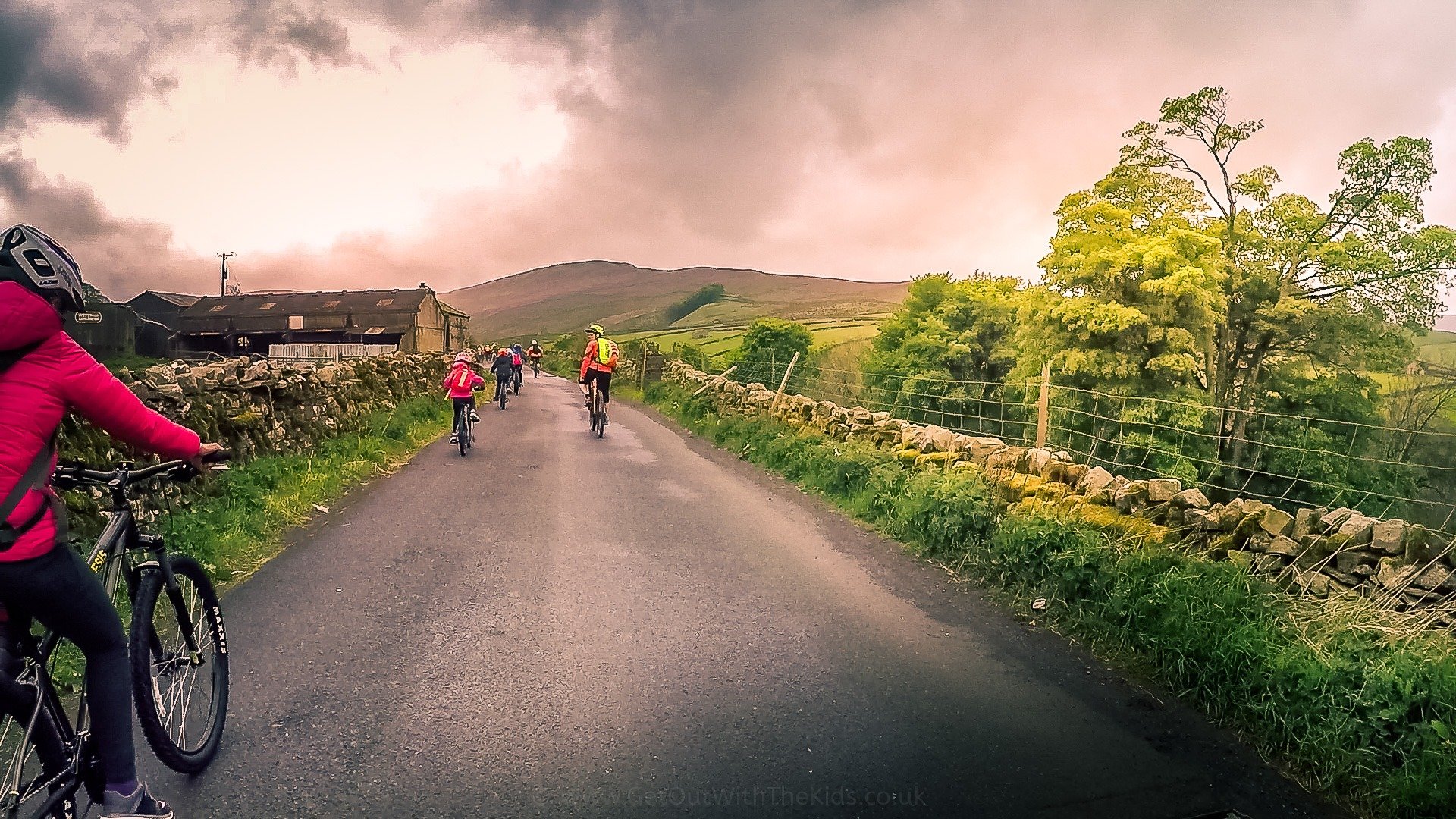 Family cycling through Wensleydale in North Yorkshire