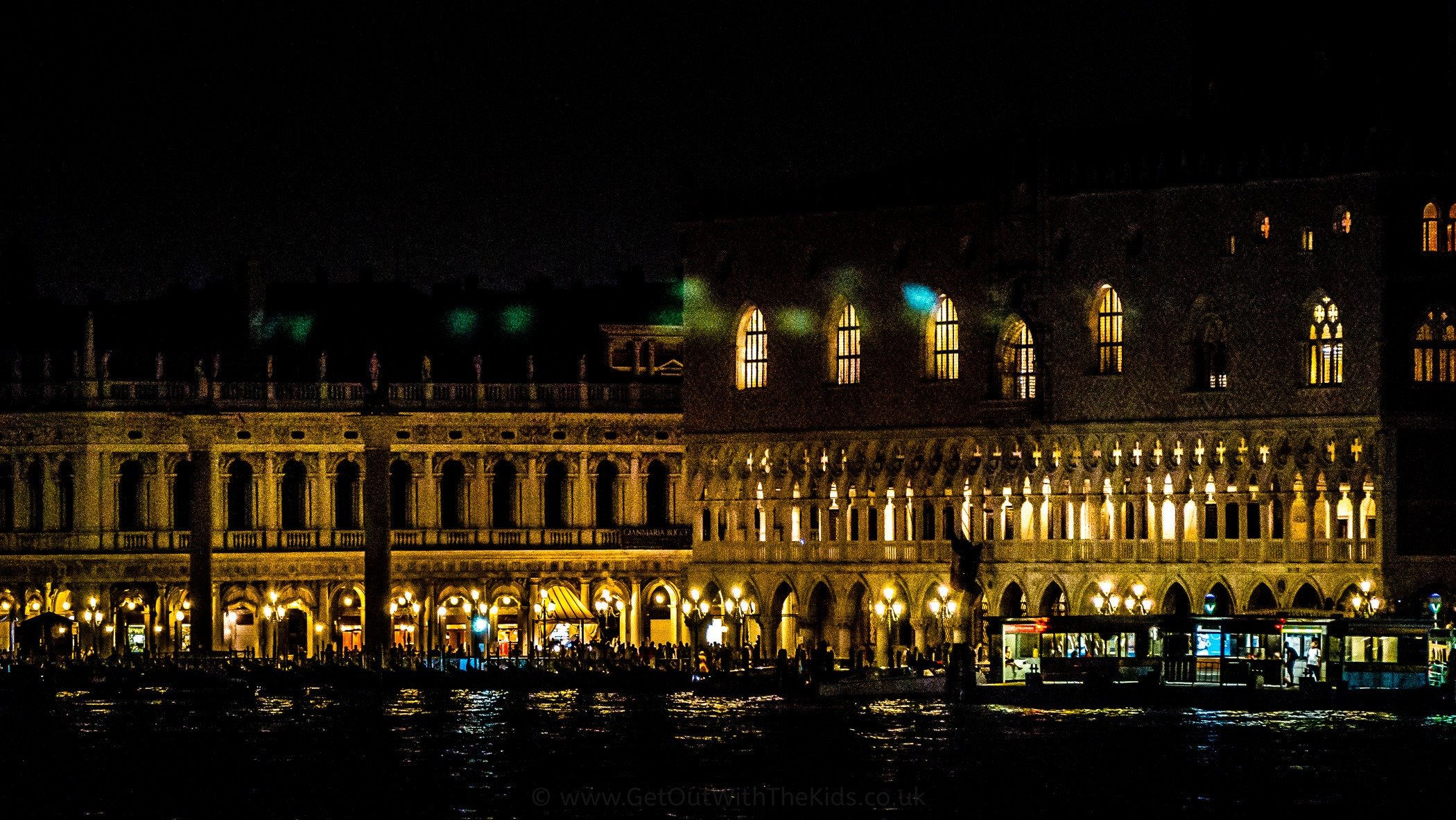 A Venetian palace lit up at night