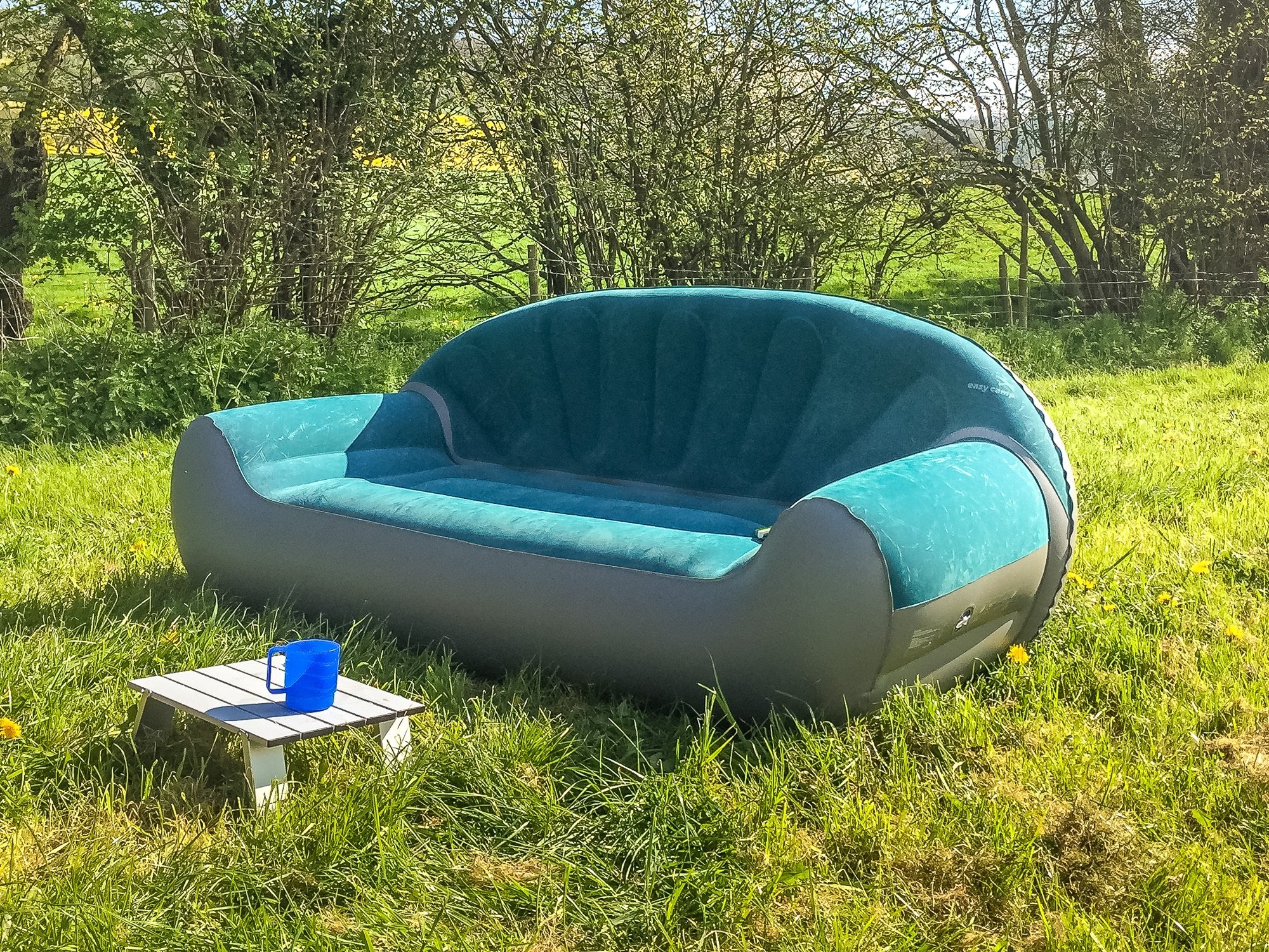 The inflatable Easy Camp Comfy Sofa at the campsite