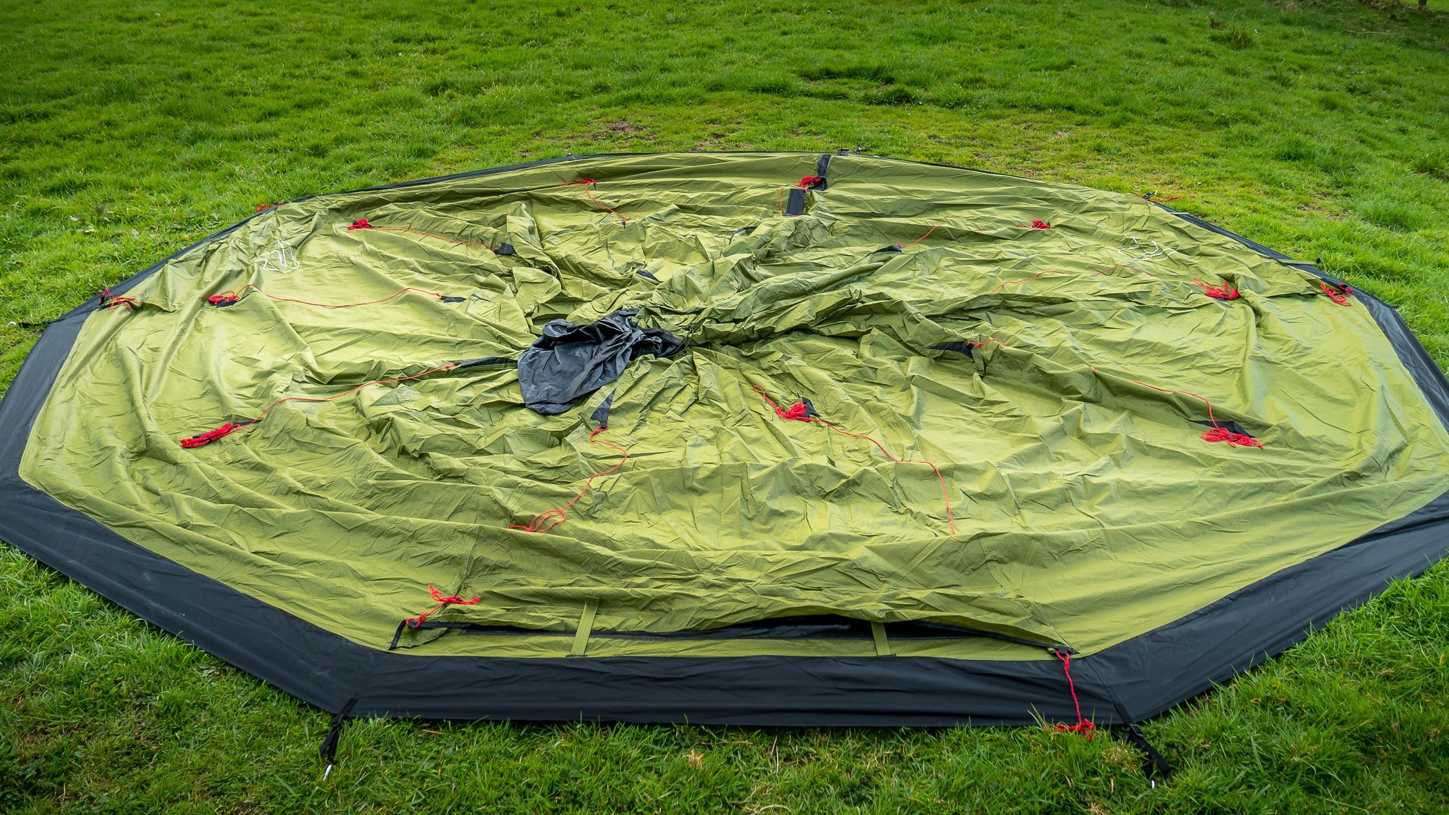 Tent pegged out
