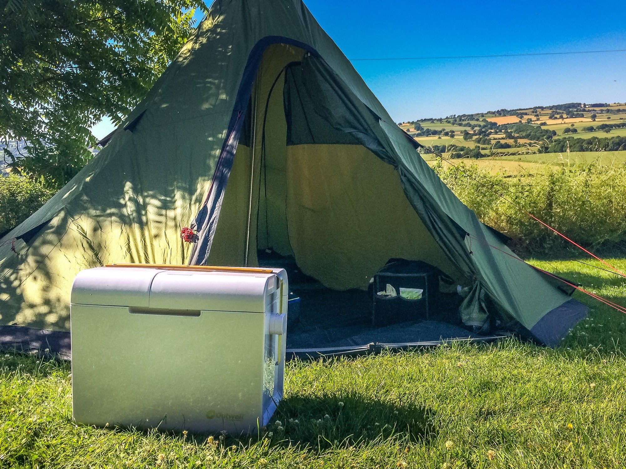 Photo of coolbox outside a tent