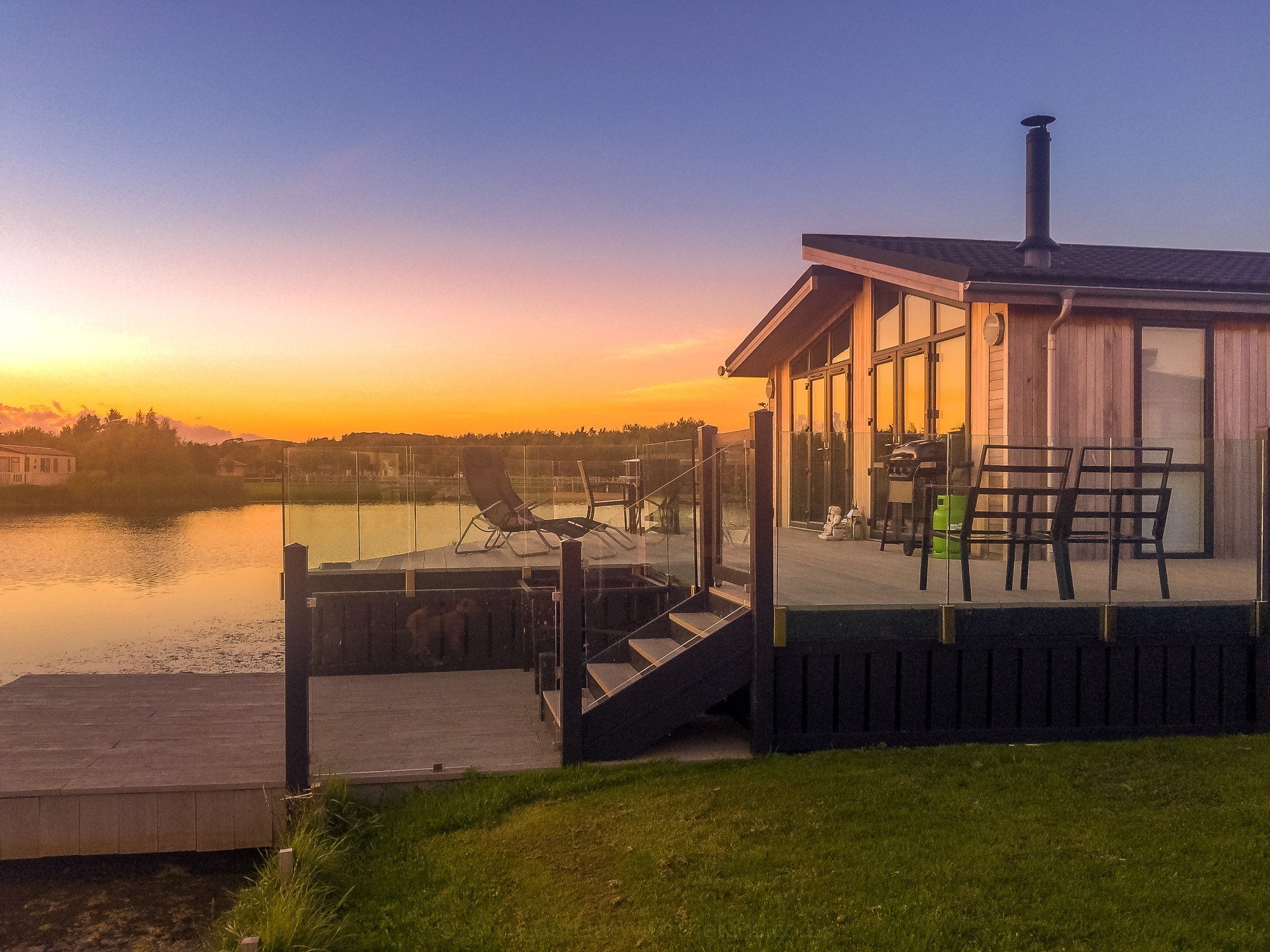  These great looking cabins have their own jetty on the lake.