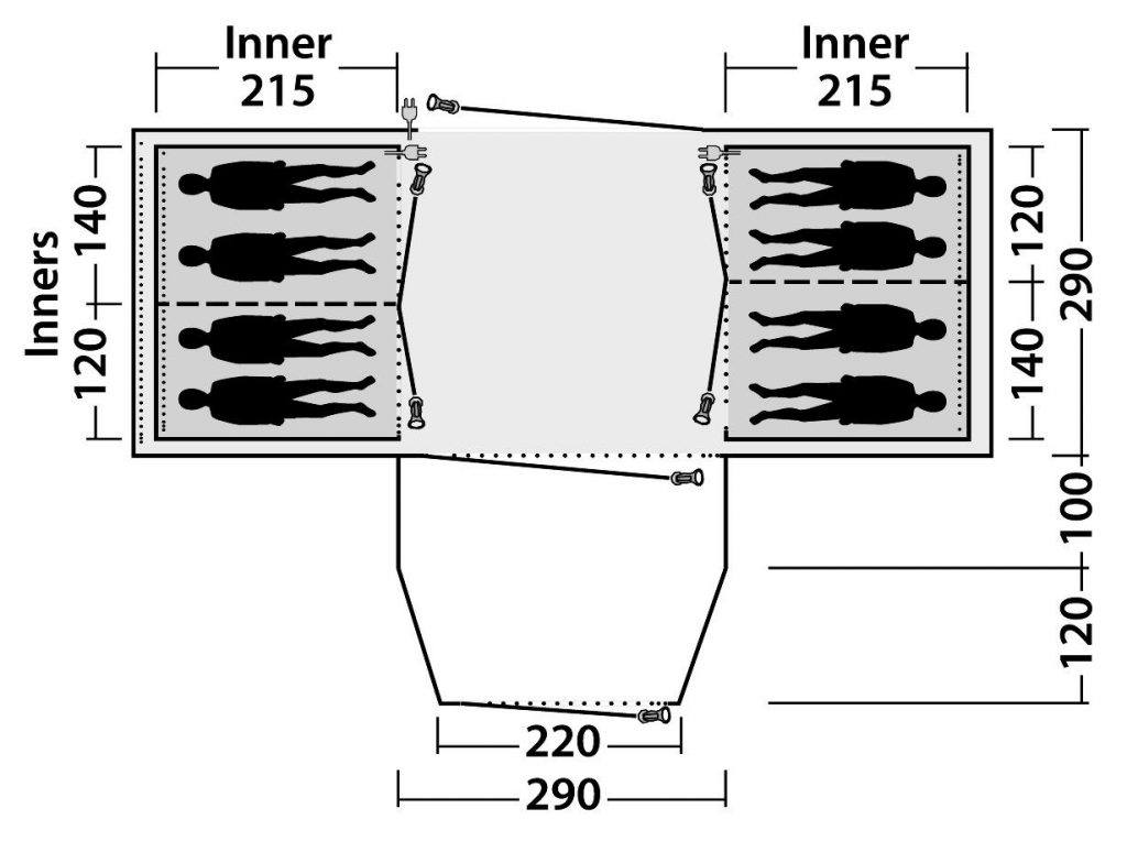 The Outwell Middleton 8A tent layout