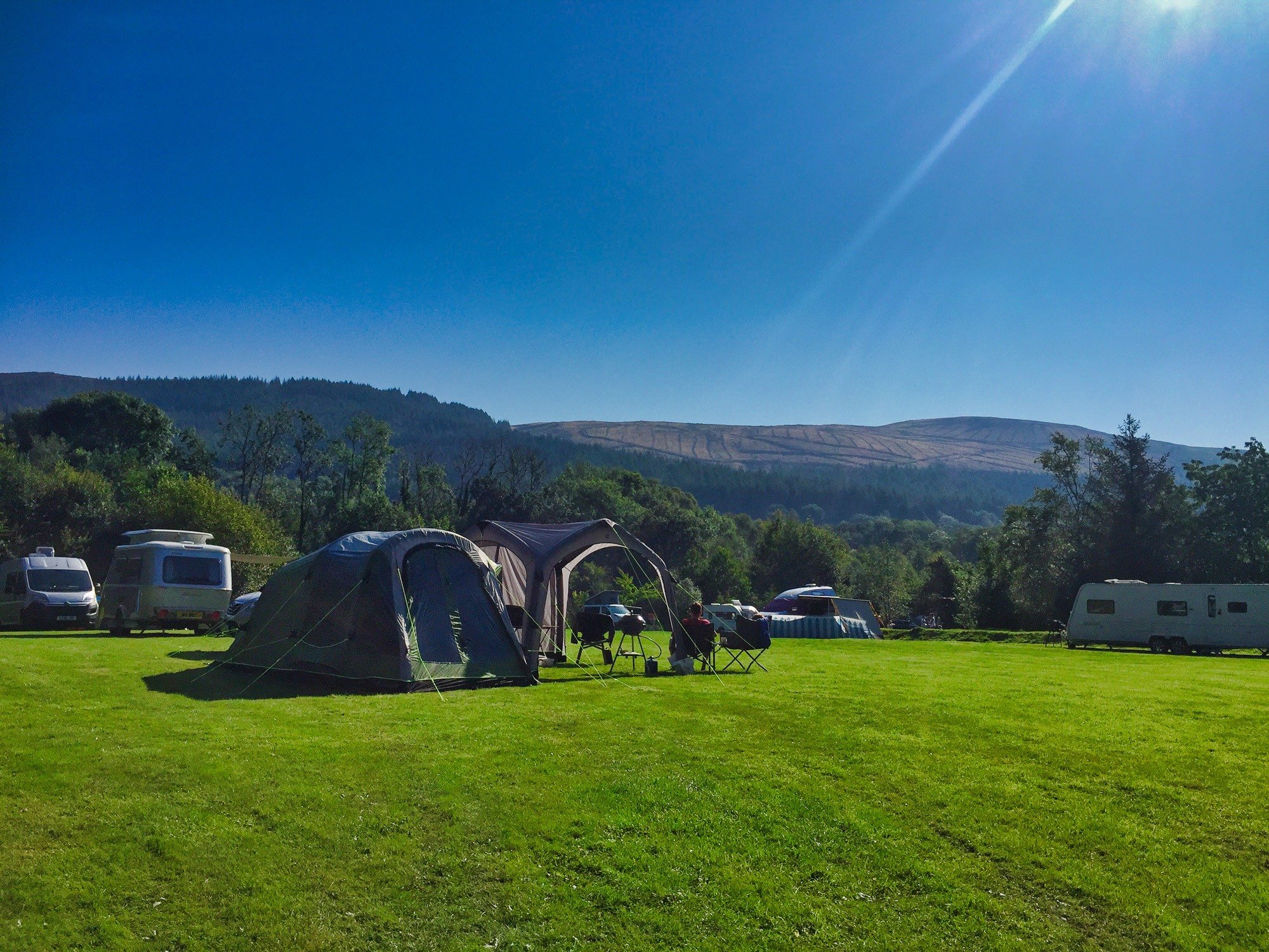 View of a camping field at Rhandirmwyn Campsite