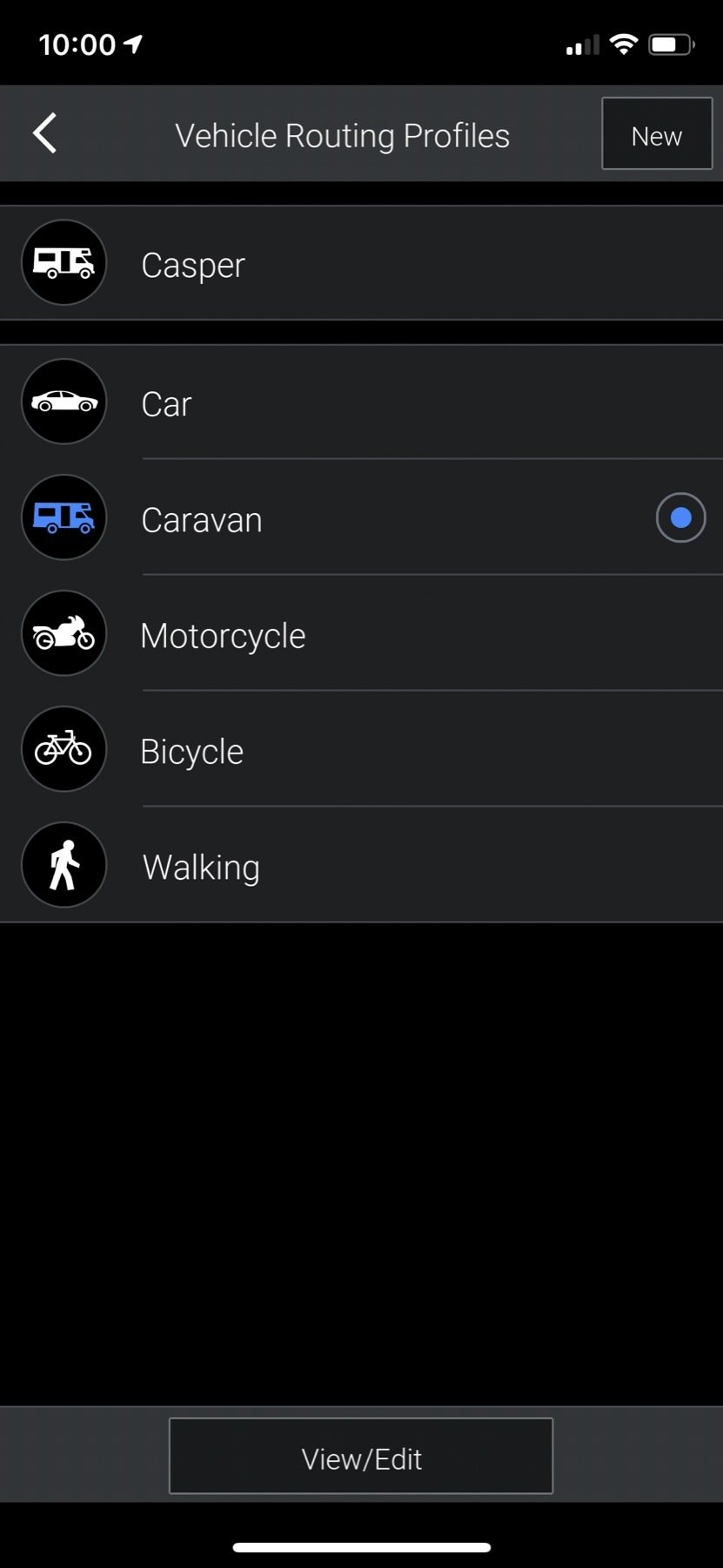 Different vehicle types supported in the app