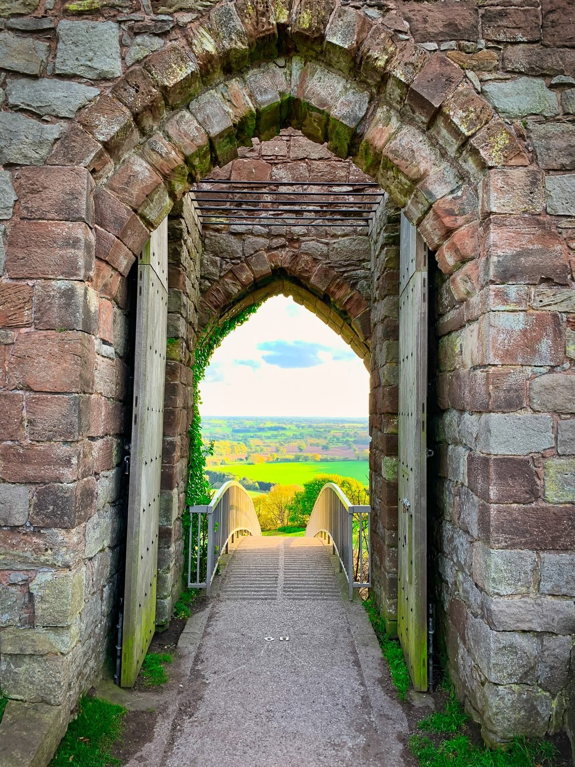 View through the gate house and over the draw bridge