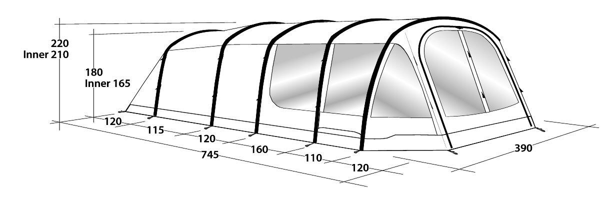 Outwell Knightdale 7PA tent dimensions