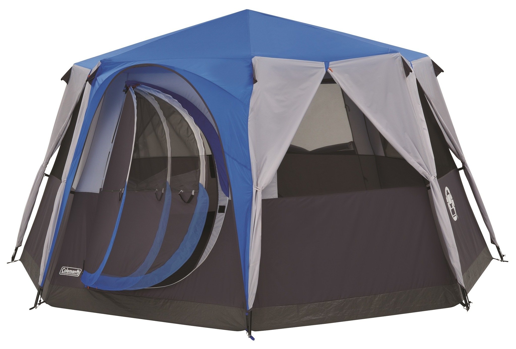 Tent with blinds open