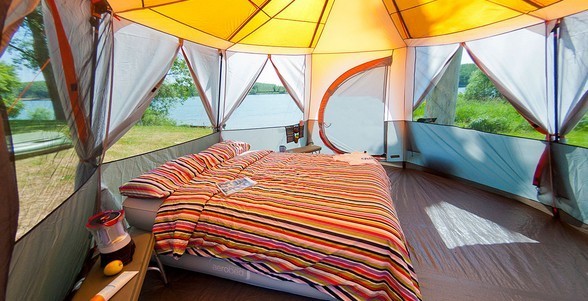Bed inside the tent