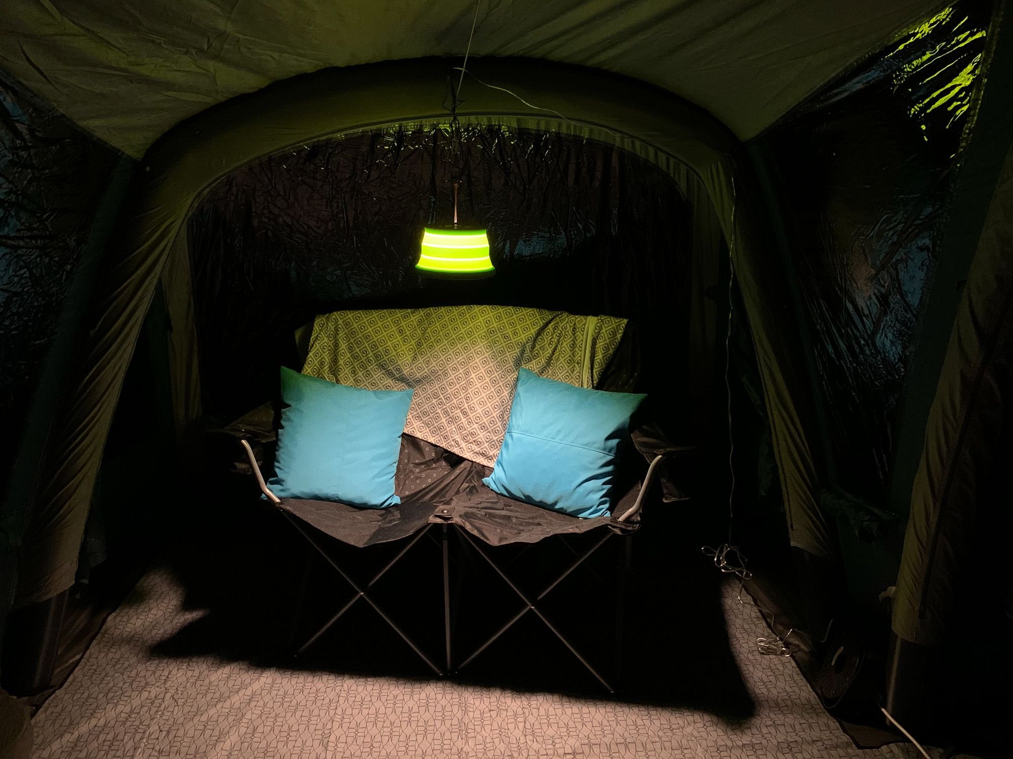 The chair in the tent at night