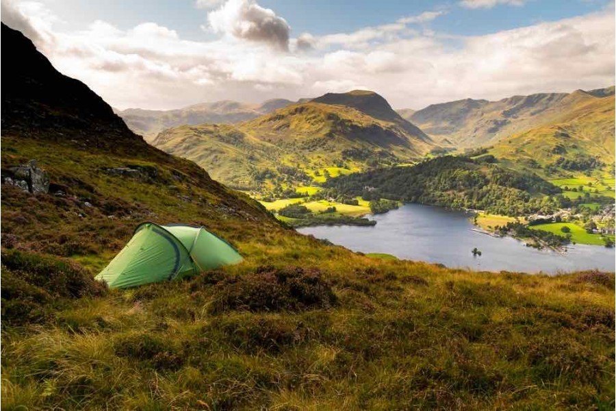 Tent pitched wild camping in the Lake District