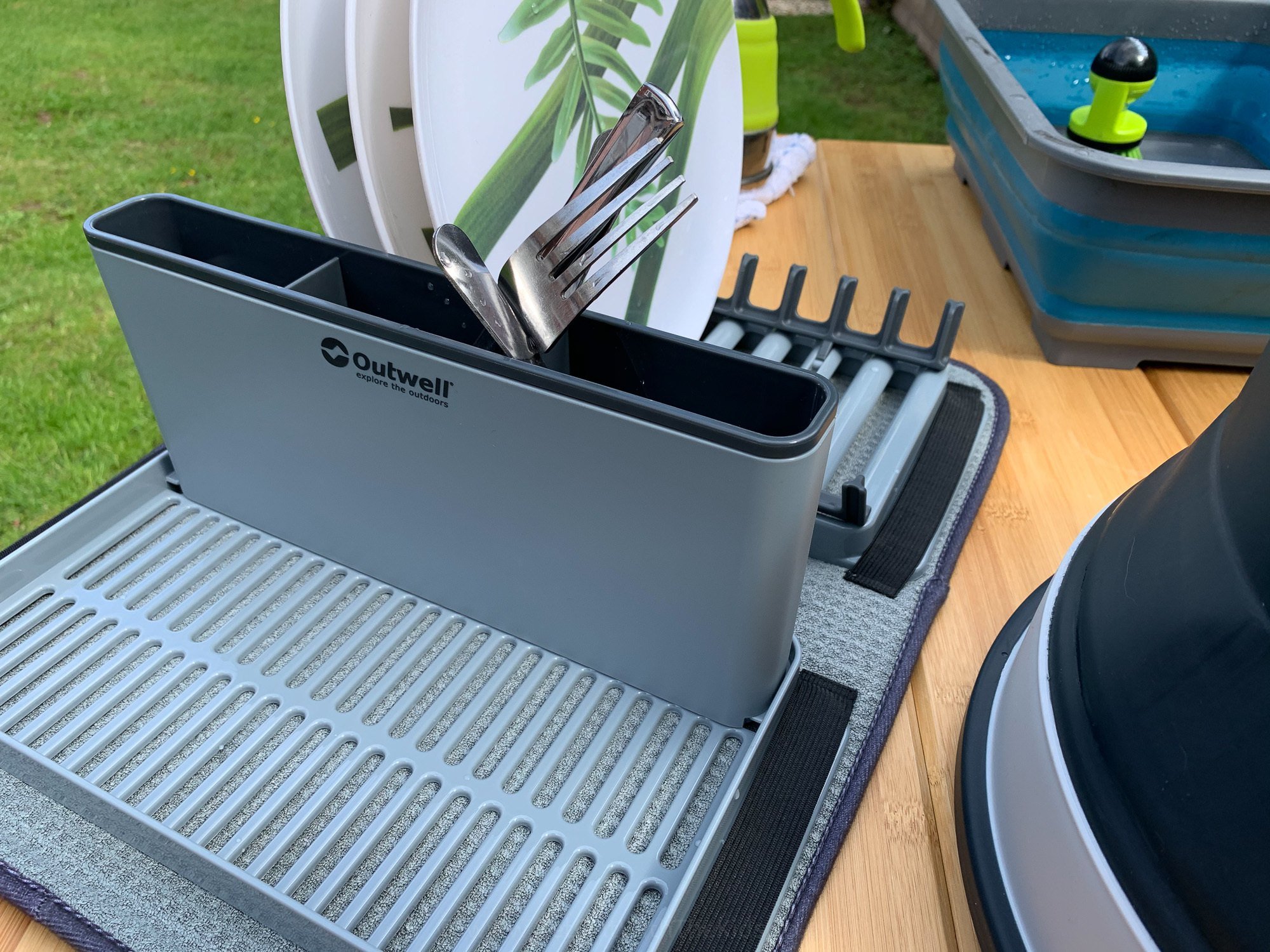 The Outwell Dunton dish rack in use
