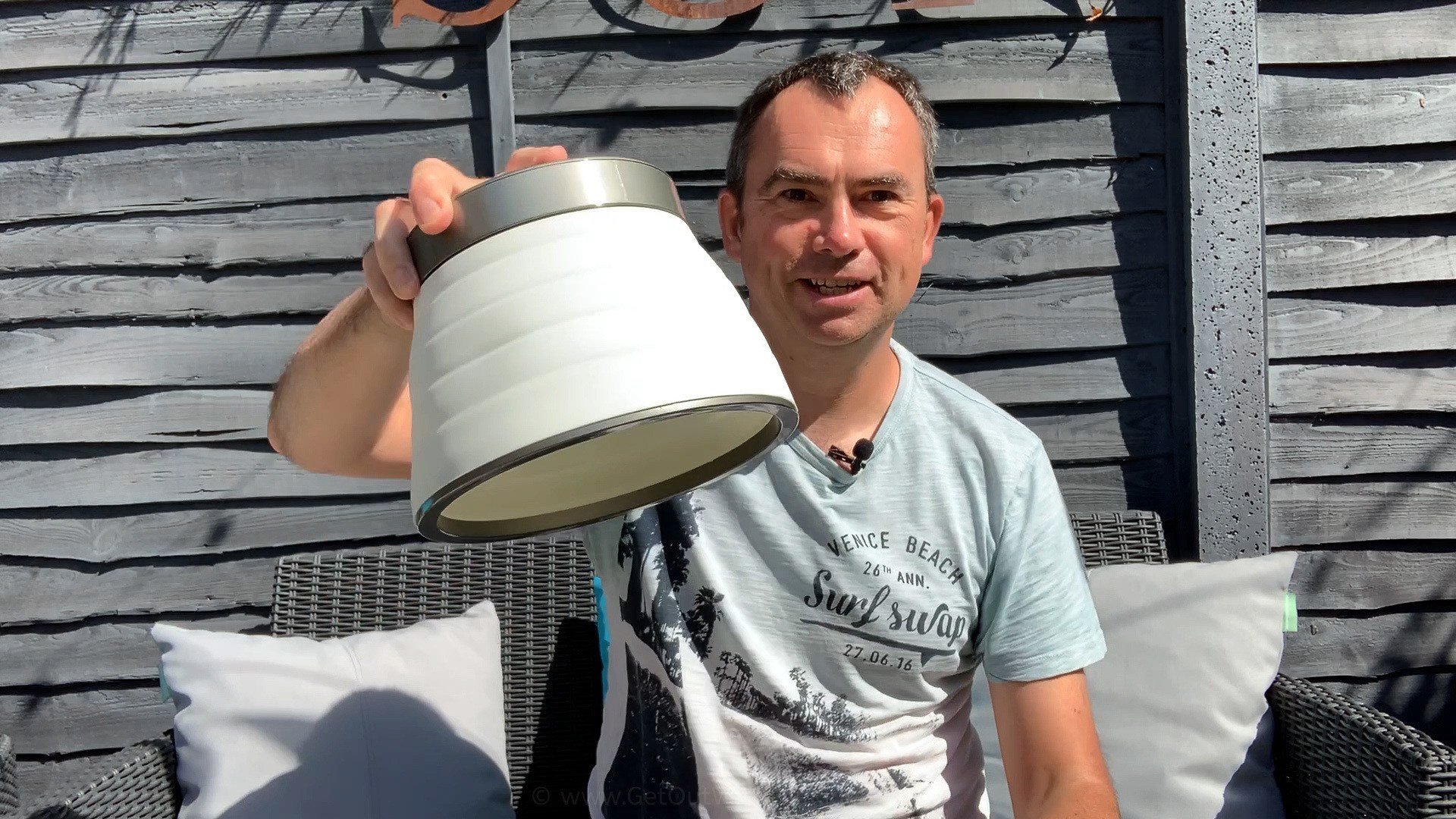 Gav holding the Outwell Polaris Lux Lamp