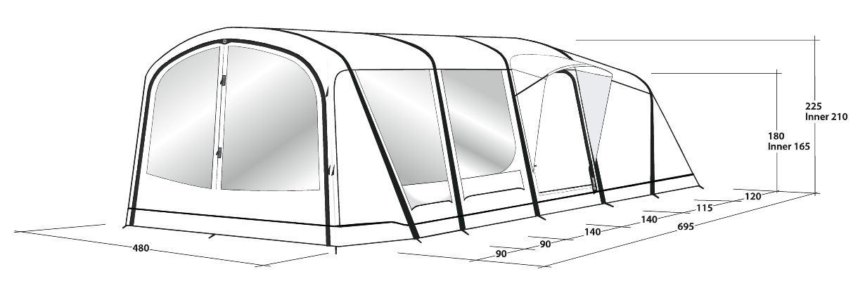 Outwell Sundale 7PA Tent Dimensions