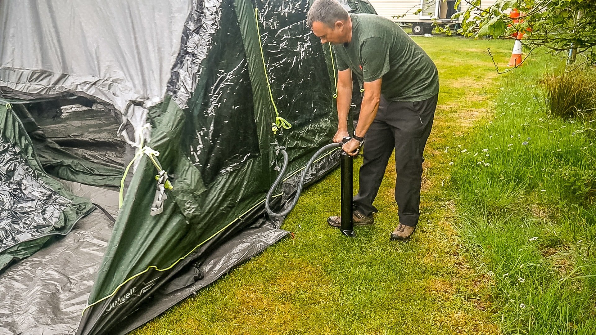 Inflating the tent