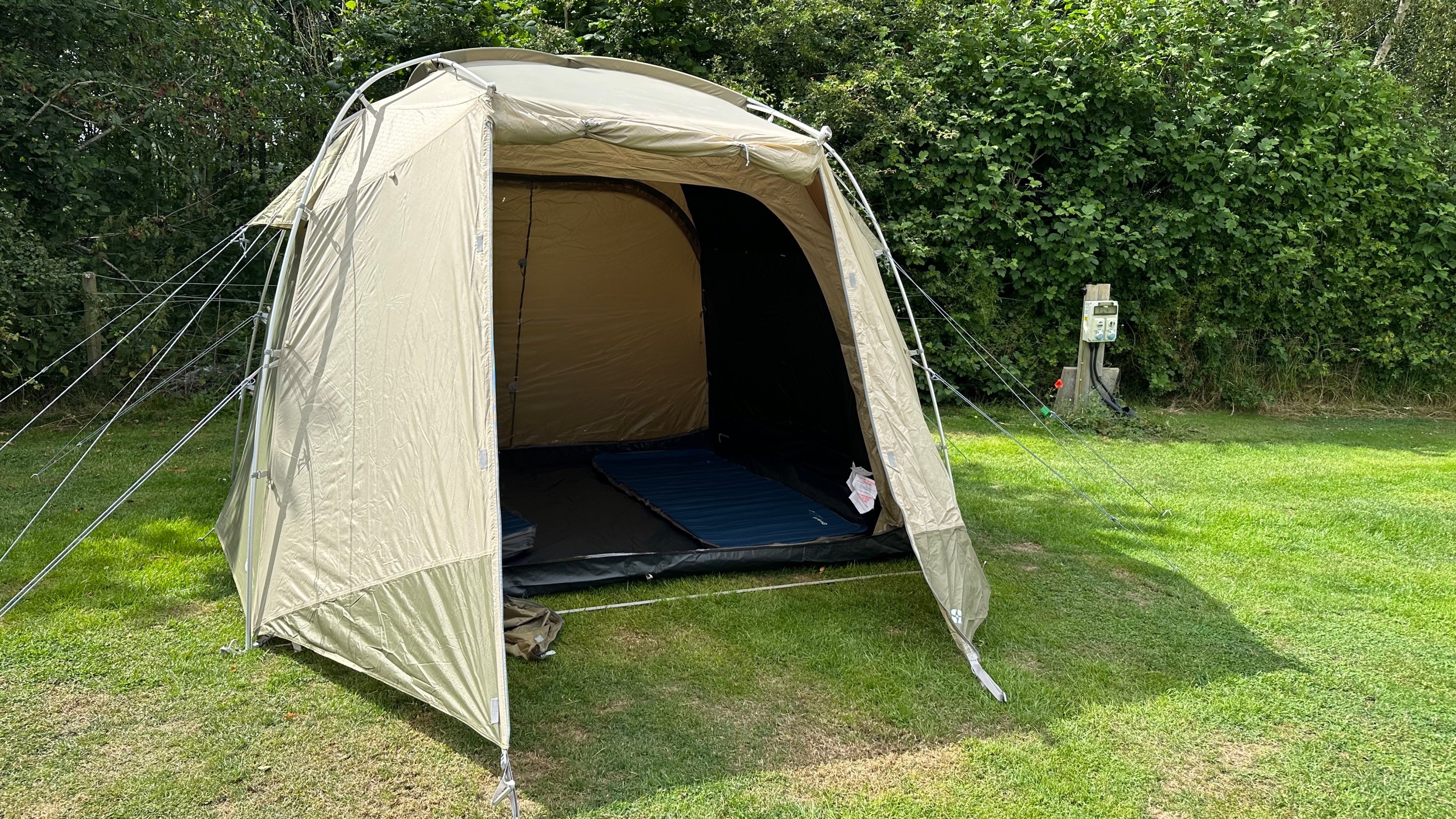 Tent pitched with inner and the doors open