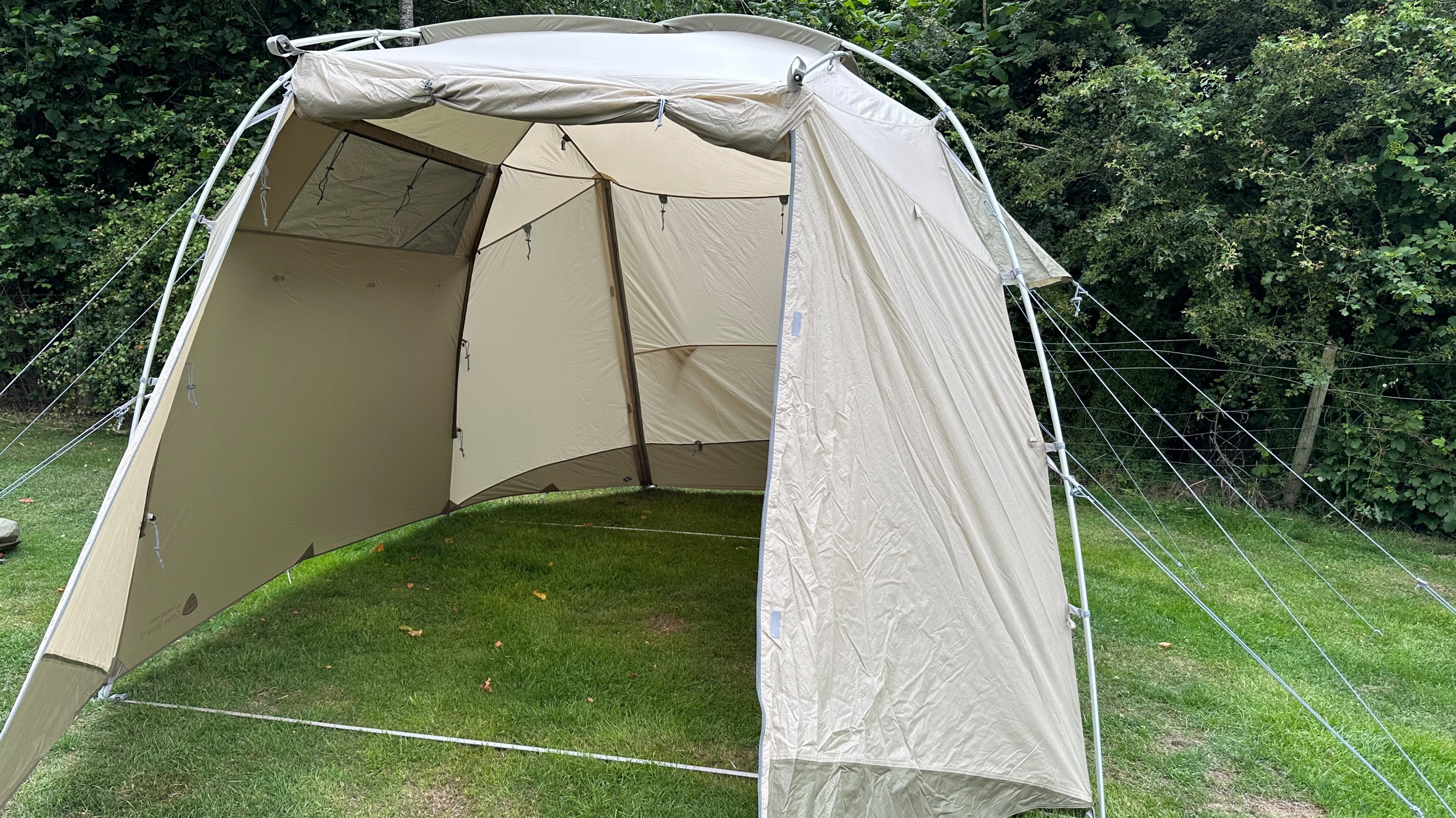 The tent pitched without the inner tent