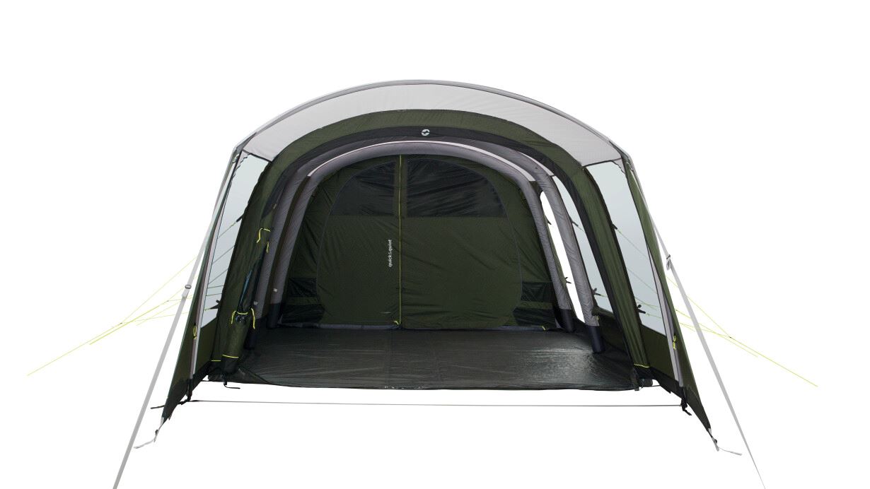 View of the tent with the front door wide open
