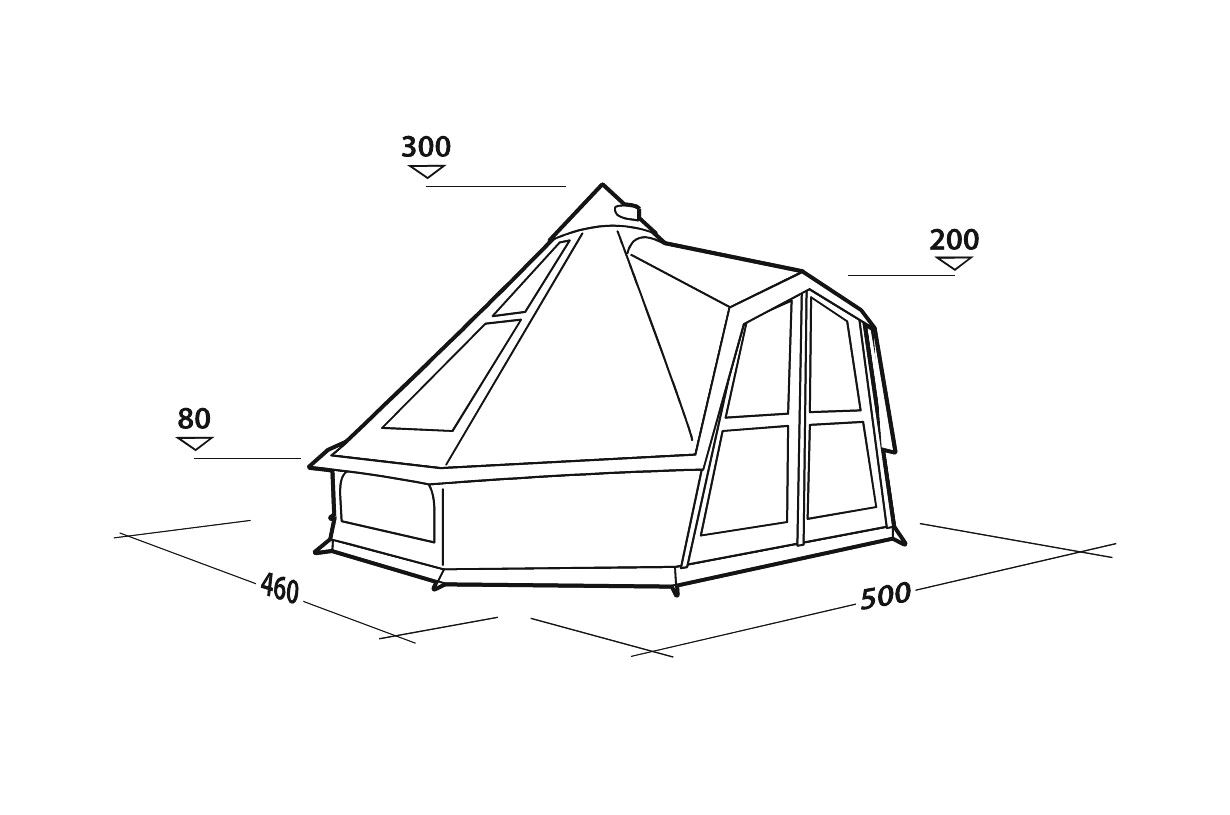 Diagram showing the dimensions of the Robens Settler Sky Tent