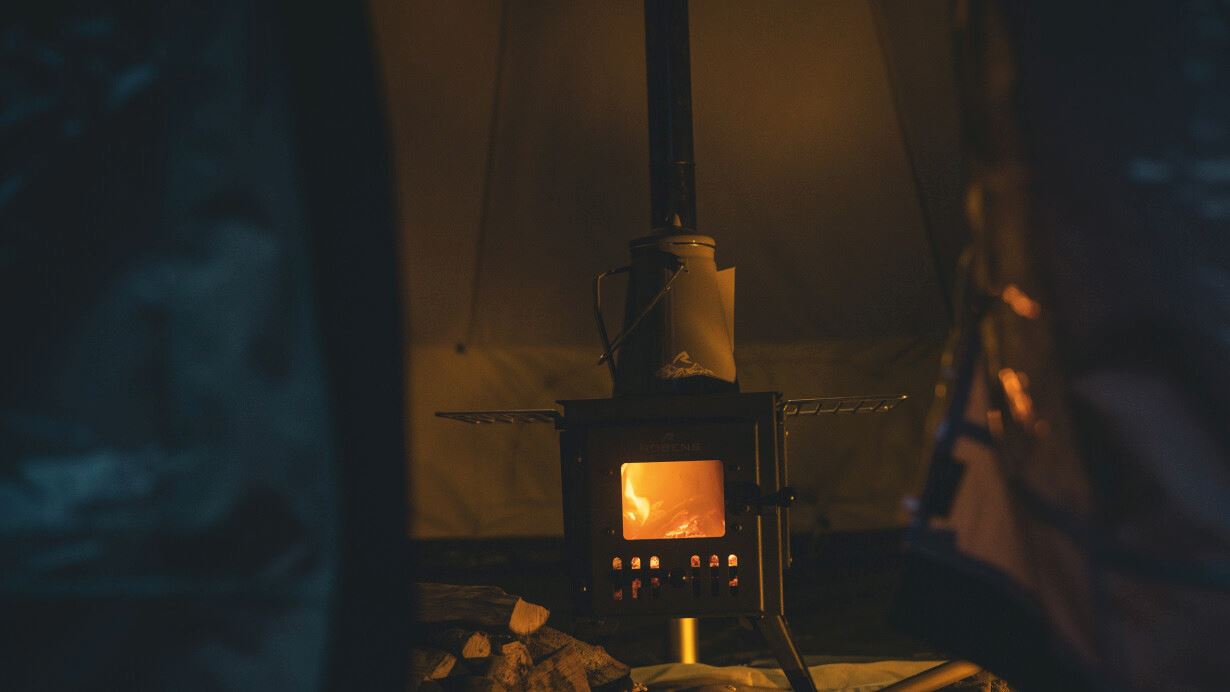 Robens Hunter stove inside the Robens Settler Field tent