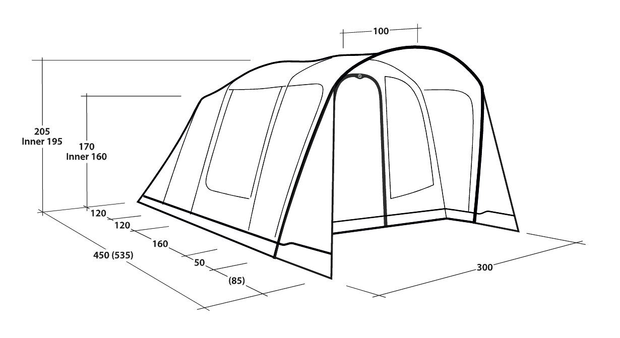 Diagram showing the dimensions of the Outwell Sunhill 5 Air tent