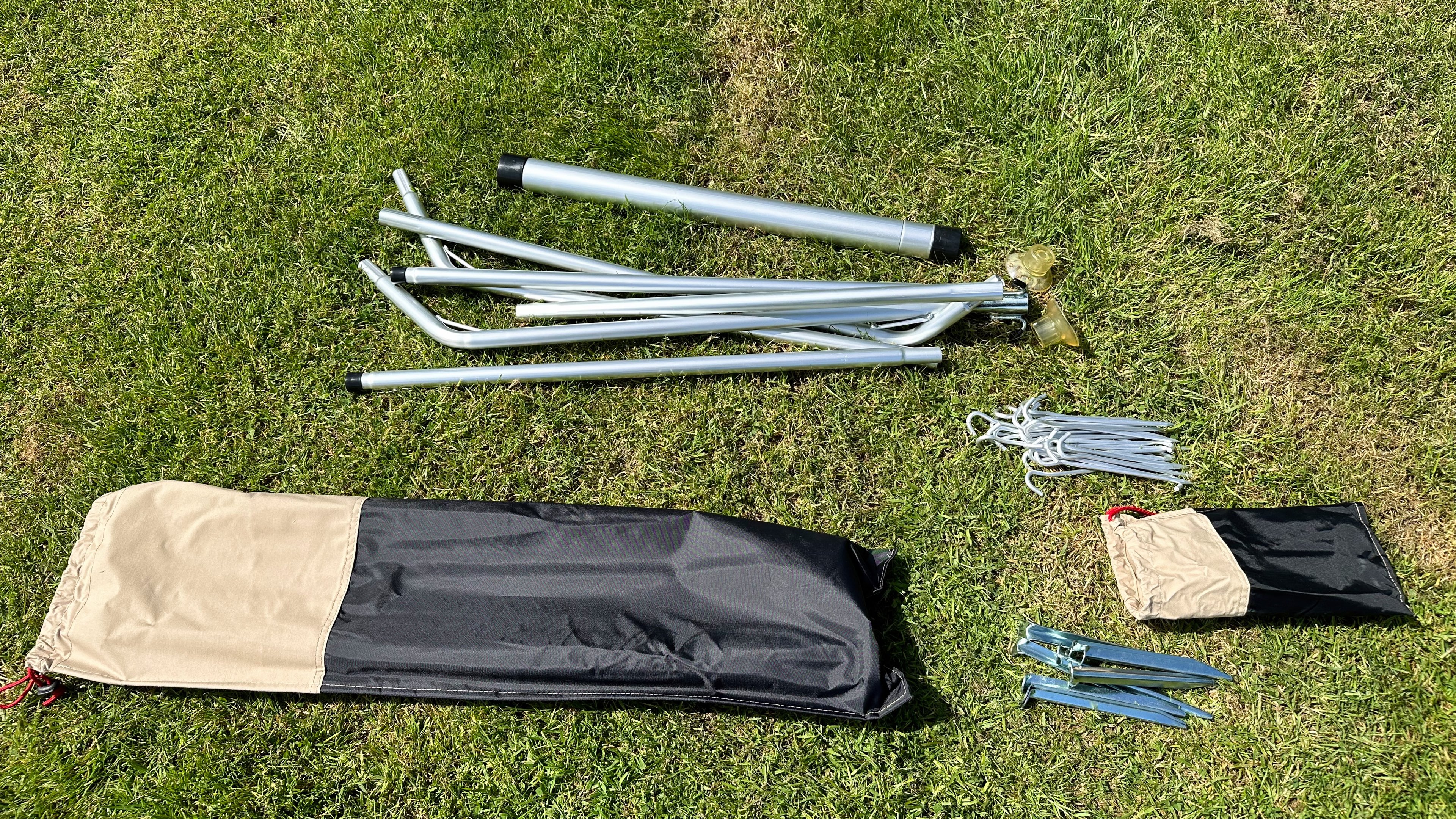 The tent poles and pegs.