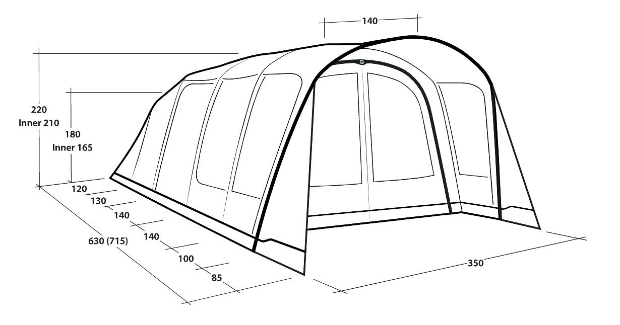 Diagram showing the dimensions of the tent